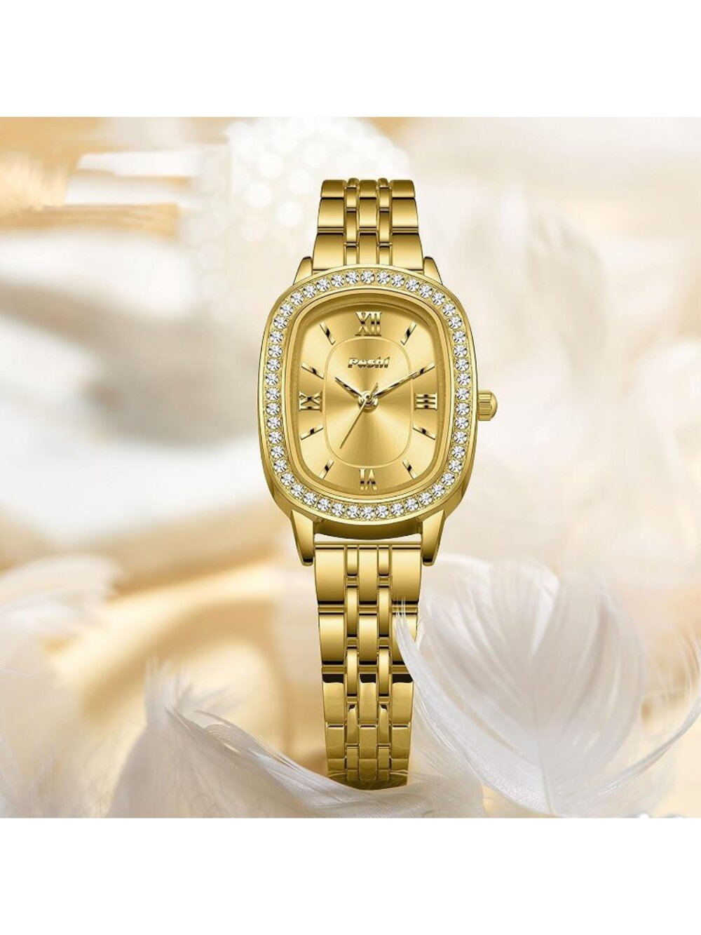 Women's Gold Waterproof Dainty Diamond Oval Analog Luxury Fashion Wrist Watches - Picture 3 of 4